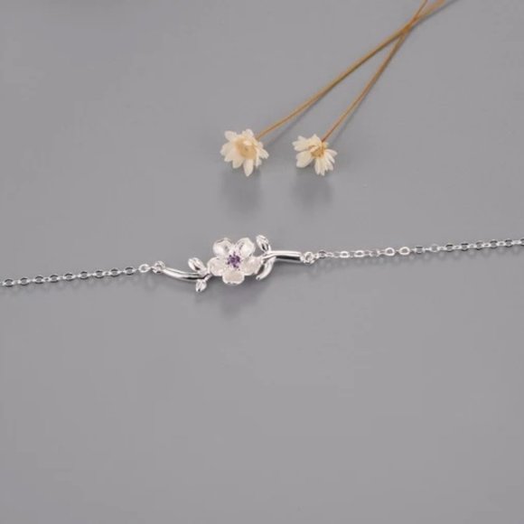 14k Gold Amethyst Flower Bracelet Sterling Silver - Picture 3 of 11